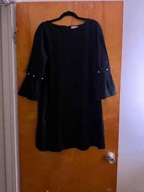 Black Bell-Sleeve Gilli Dress with Pearl Detail